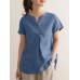 Solid Slit Short Sleeve Crew Neck Casual Loose Blouse