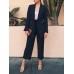 Solid Double Breasted Pocket Long Sleeve Two Pieces Suit