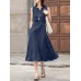 Solid Sleeveless Pocket Crew Neck Casual Dress